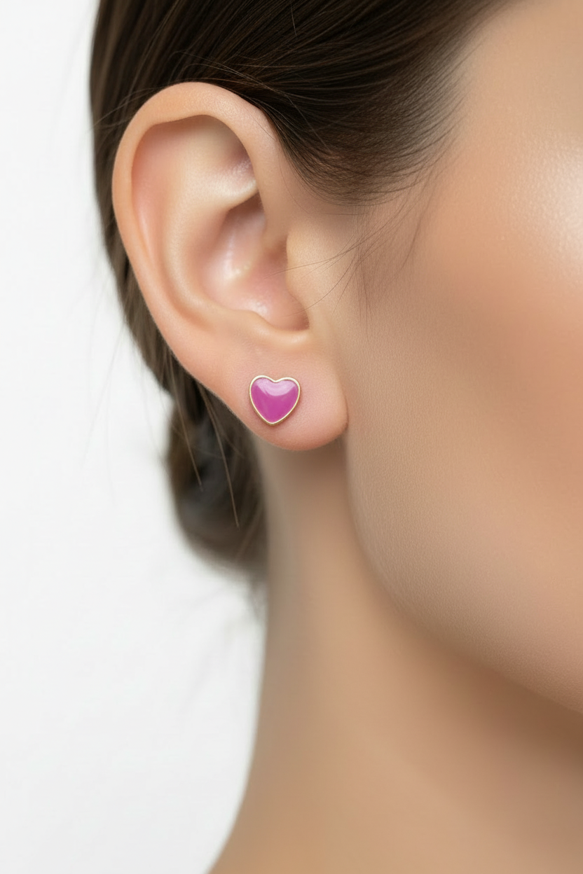 Pink heart mini stud
