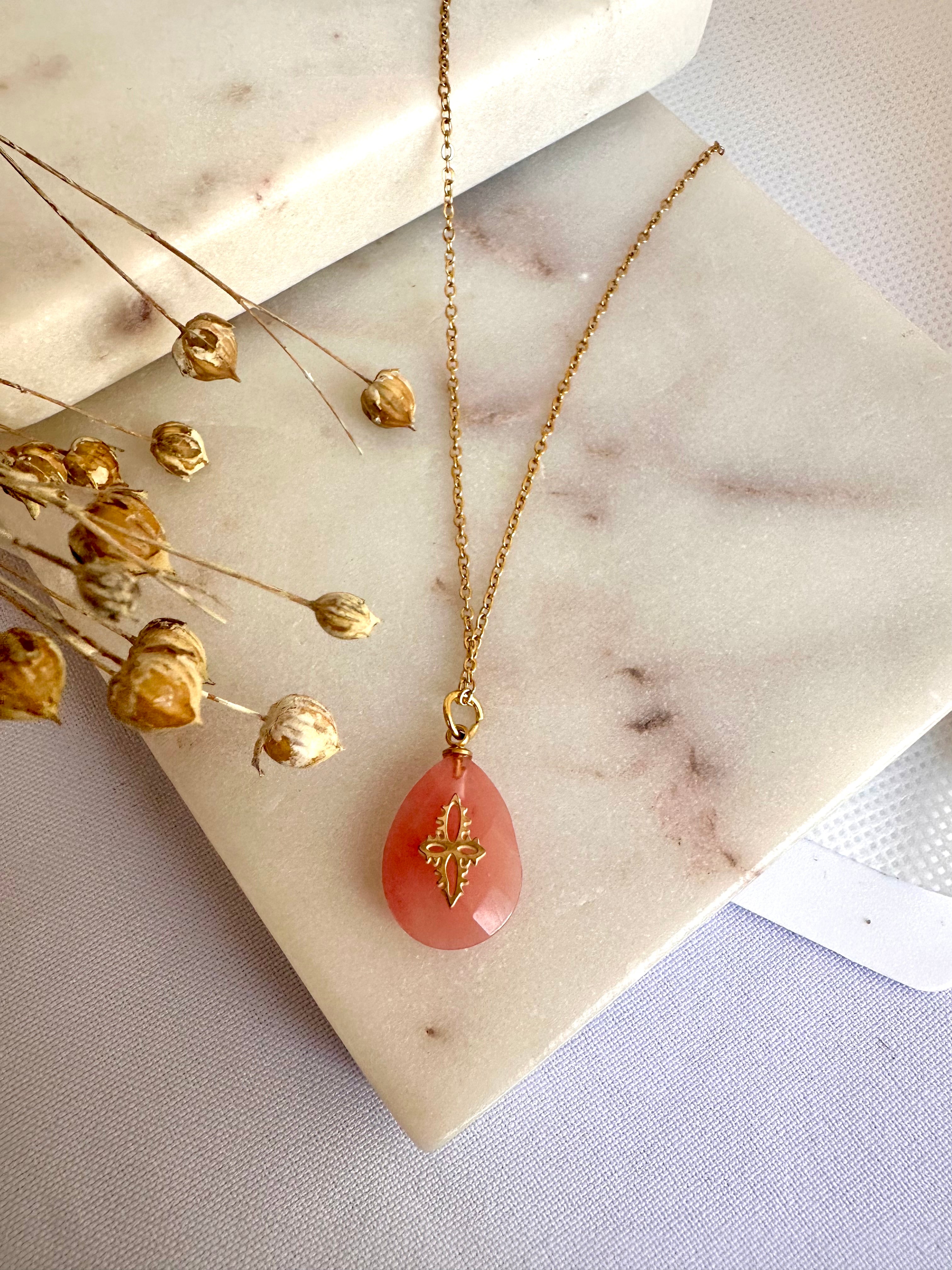 Pink Stone Necklace Glam Vibes